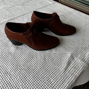 Clarks Dark Brown Leather Heeled Shoes